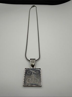 MSC Silver Tone Monogram F Pendant Necklace Snake Chain